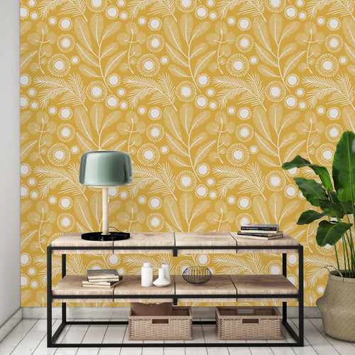 Contemporary Yellow Floral Wallpaper Tasteful