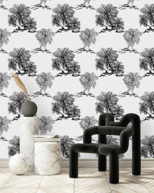 Black Palms on White Background Wallpaper