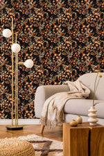 Black Wallpaper with Orange Flowers