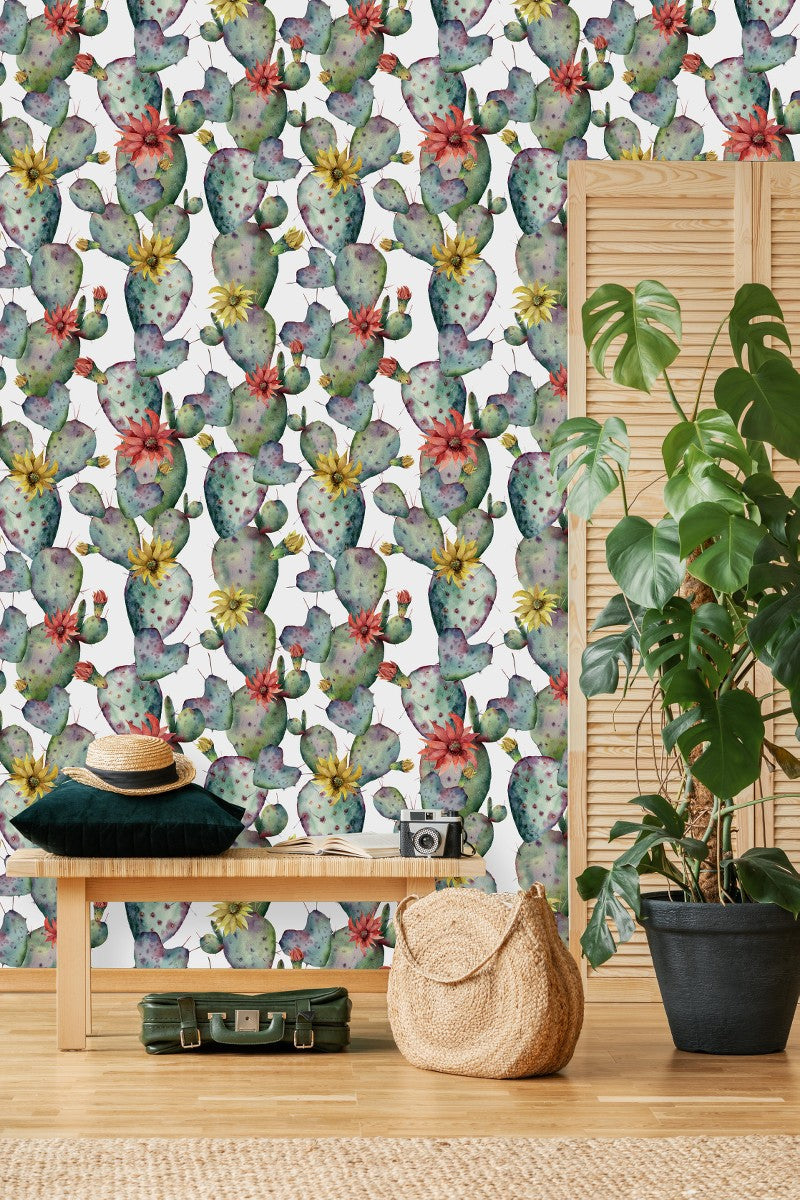 Brightly Flowers on Cactus Wallpaper