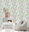 Modish Leaves on White Wallpaper Chic High-Quality
