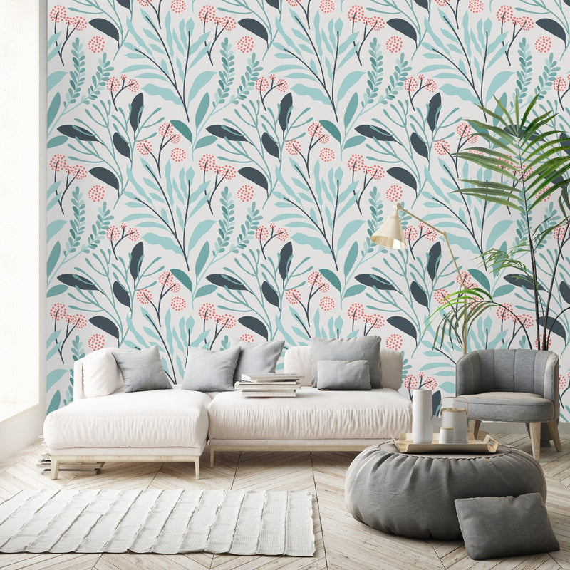 Stylish Blue Leaves Wallpaper Tasteful