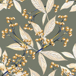 Grey Wallpaper with Leaves and Berries