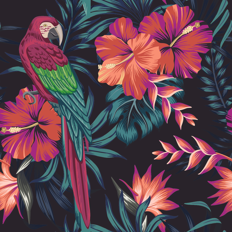 Parrot and Flowers Wallpaper