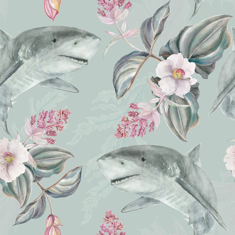 Sharks and Flowers Wallpaper