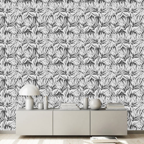 Dark Grey Wallpaper with Leaves