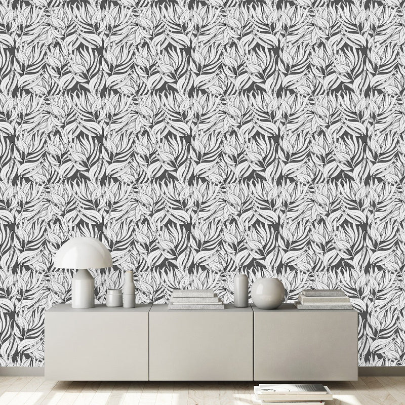 Dark Grey Wallpaper with Leaves