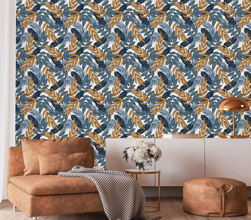 Blue and Orange Leaves Wallpaper