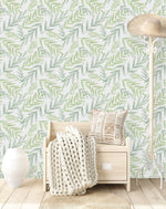 Voguish Hand Drawn Green Leaves Wallpaper Fashionable