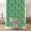 Blue Wallpaper with Green Palm Leaves