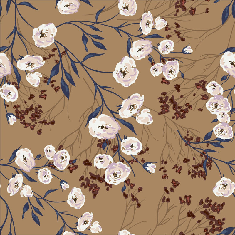 Dark Beige Wallpaper with Pink Flowers