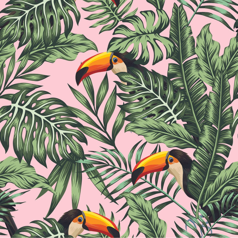 Pink Wallpaper with Toucans
