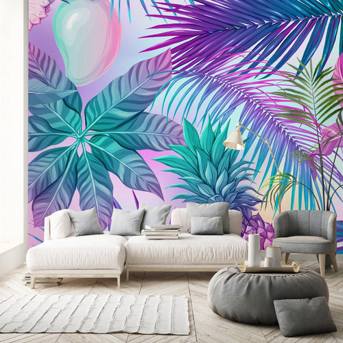 Purple Palms and Pineapple Wallpaper