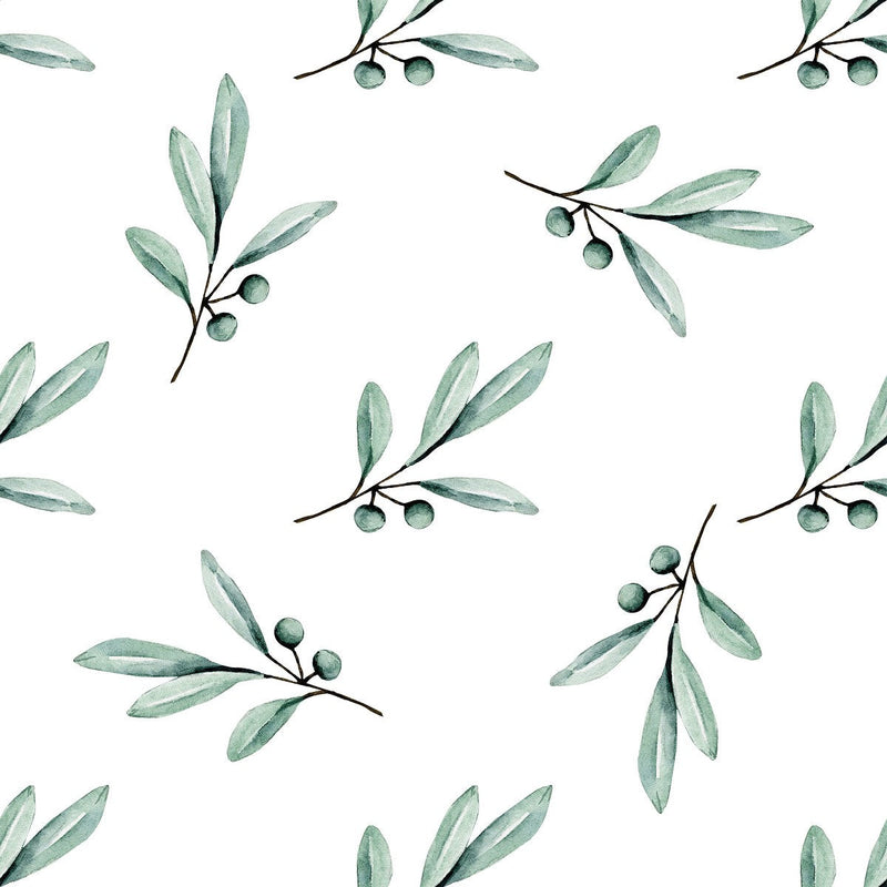 White Wallpaper with Berries and Leaves
