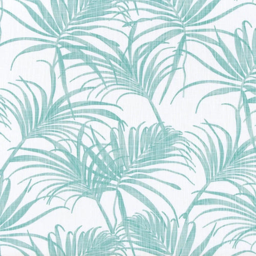 Gathered Bedskirt in Karoo Cancun Blue Watercolor Tropical Foliage