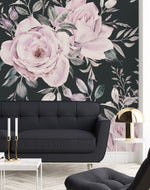 Modish Modern Dark Wallpaper with Pink Flowers