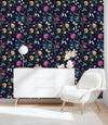 Elegant Dark Wallpaper with Brightly Flowers Tasteful