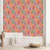Brightly Orange Wallpaper with Palm Leaves