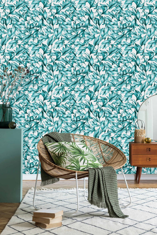 Modish Leaves on White Wallpaper Chic Select