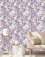 White Wallpaper with Apricot Tree