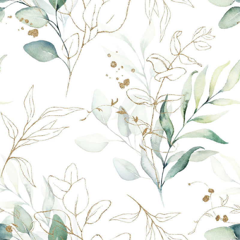 Green Leaves Wallpaper with Gold Contours