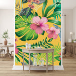 Yellow Wallpaper with Exotic Flowers