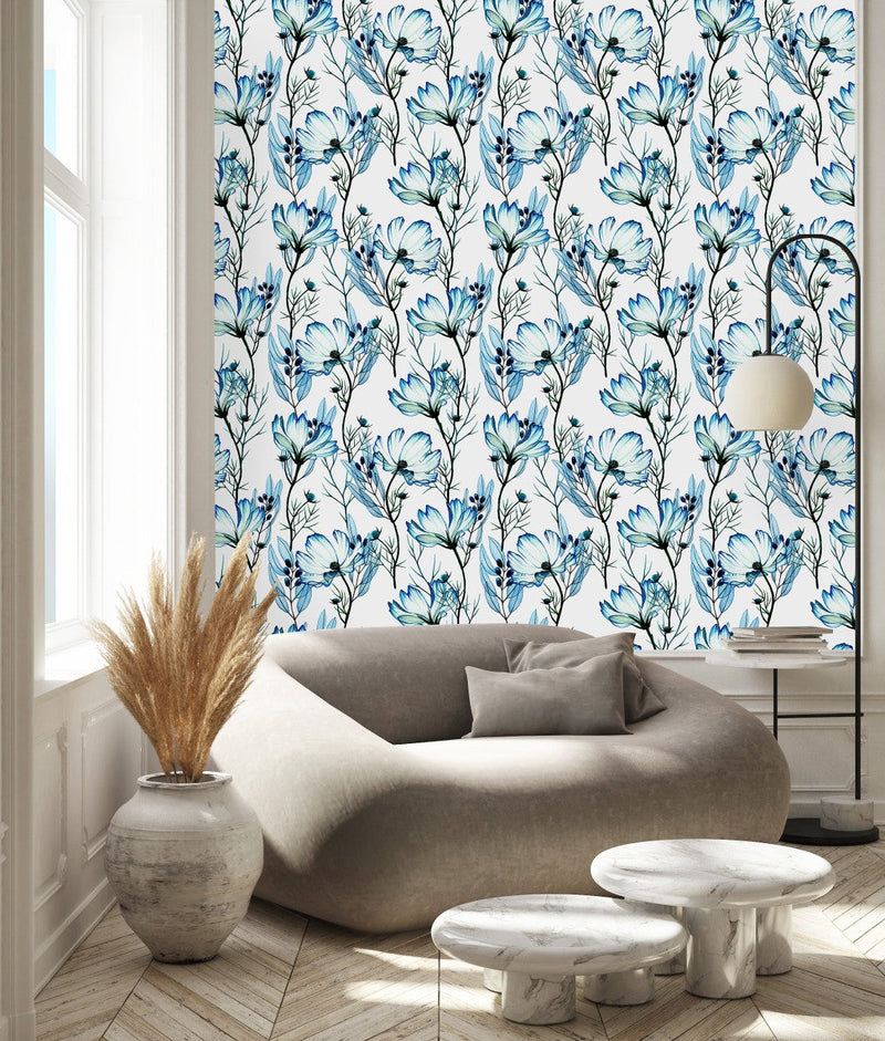 Elegant Blue Flowers Wallpaper Tasteful