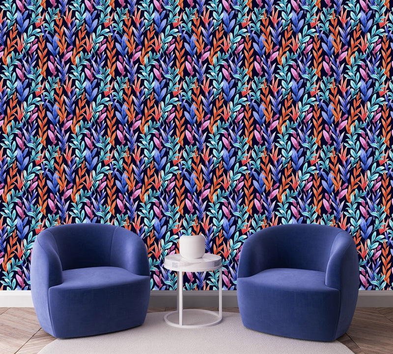 Fashionable Dark Wallpaper with Multicolored Leaves Smart
