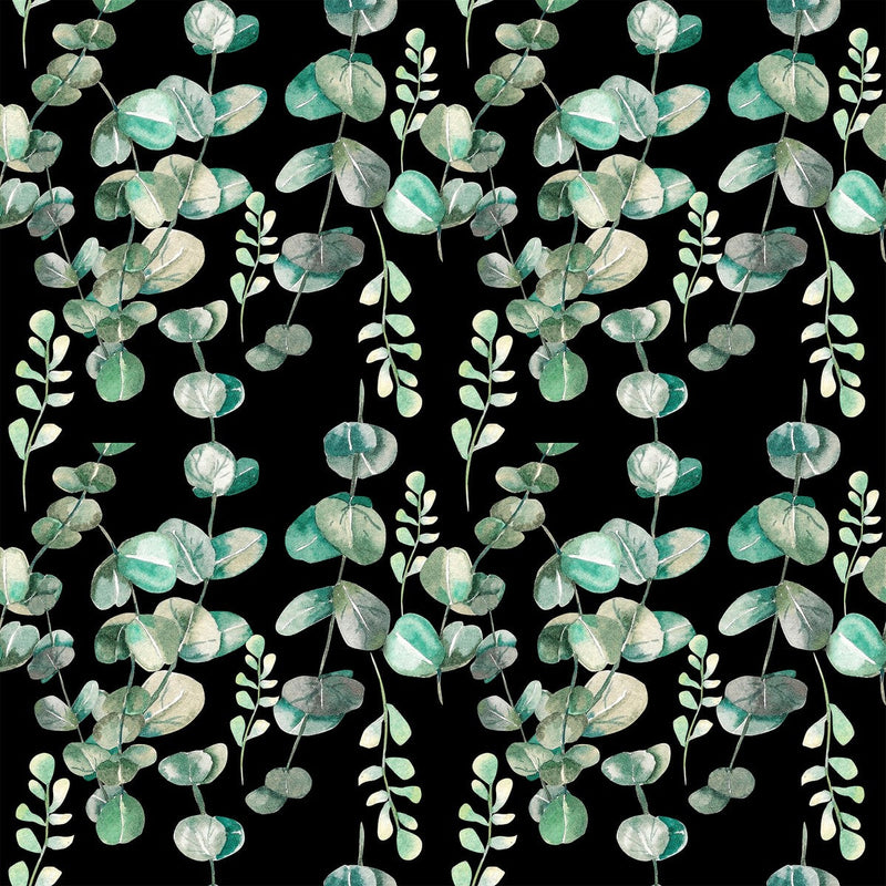 Green Leaves on Black Wallpaper