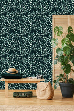Contemporary Dark Wallpaper with Green Leaves Tasteful Quality