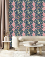 Pink Large Leaves Wallpaper