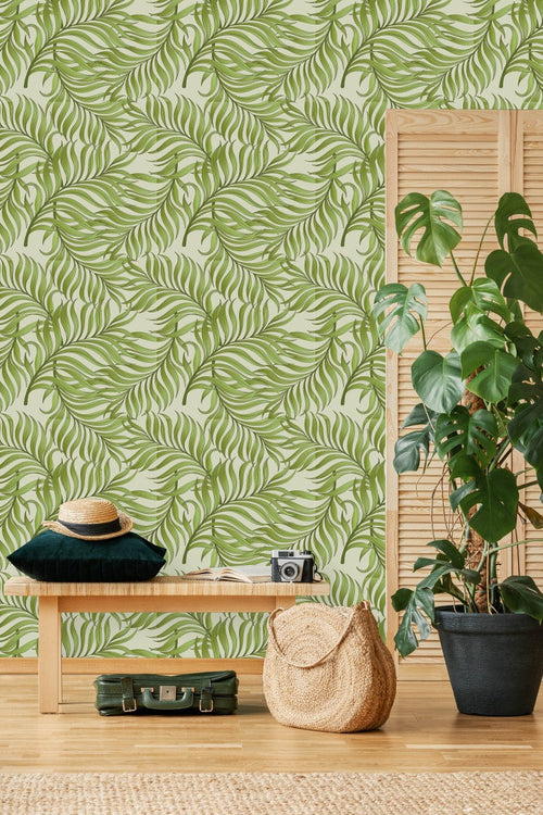 Fashionable Green Wallpaper with Leaves Fashionable