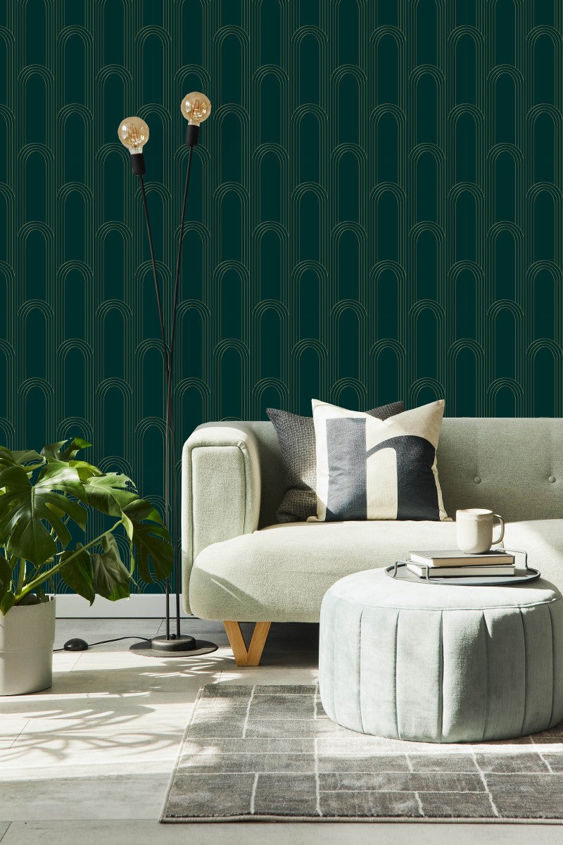 Dark Green and Gold Pattern Wallpaper