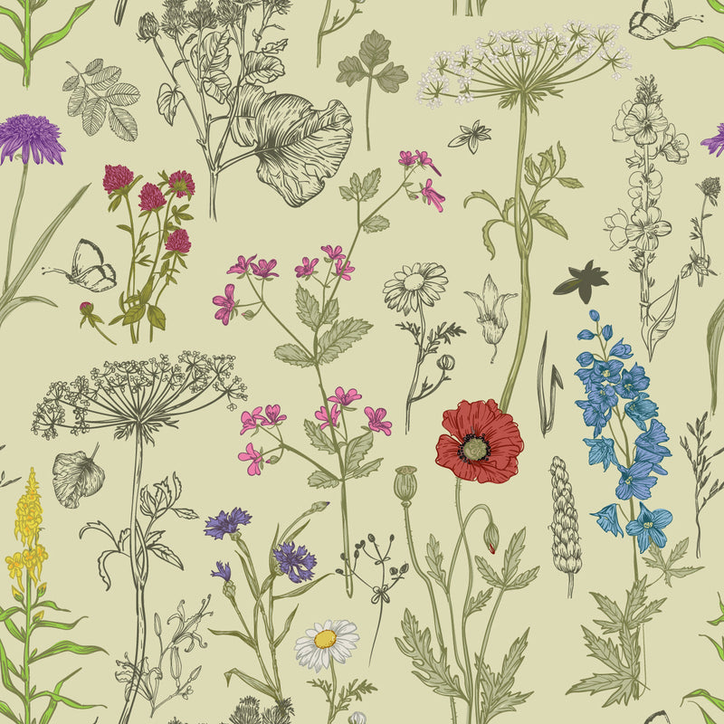 Wildflowers on Green Background Wallpaper