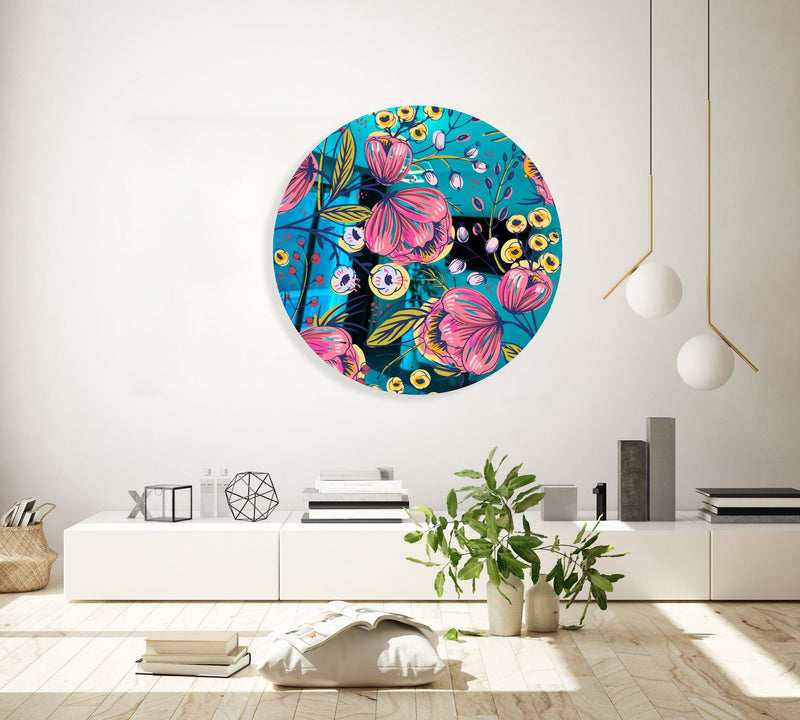 Pink Poppy Flowers Printed Mirror Acrylic Circles