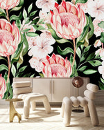 Contemporary Modern Dark Wallpaper with Protea