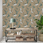 Dark Beige Wallpaper with Hummingbird