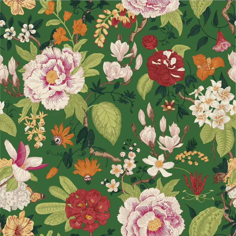 Brightly Flowers on Green Background Wallpaper