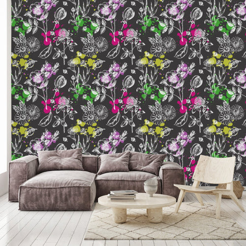 Brightly Blobs on Floral Wallpaper