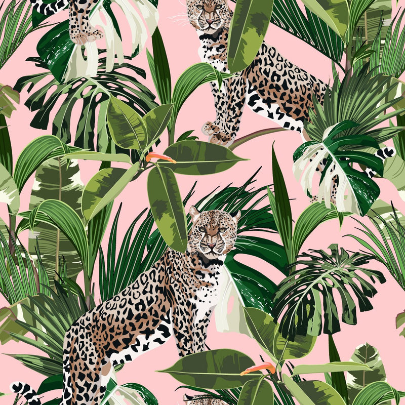 Pink Wallpaper with Leopards