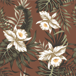 Brown Wallpaper with White Flowers