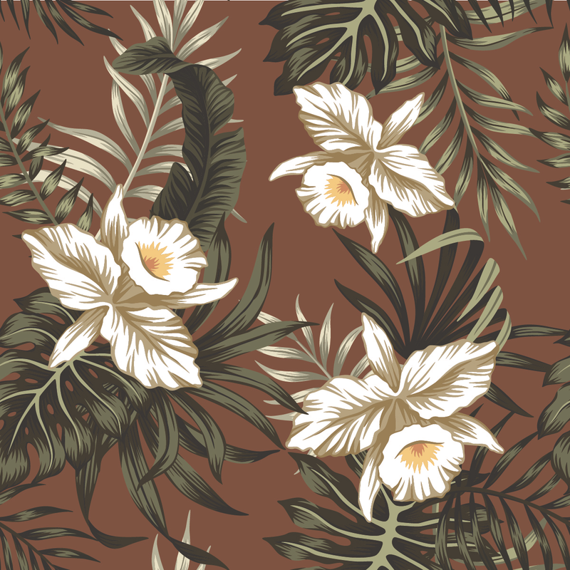 Brown Wallpaper with White Flowers