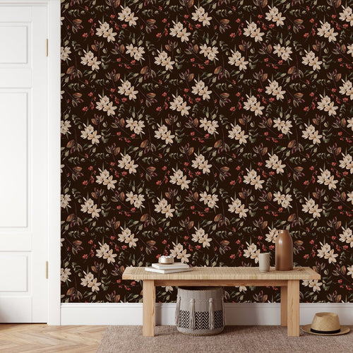 Fashionable Dark Floral Wallpaper Smart