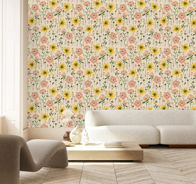 Beige Floral Wallpaper