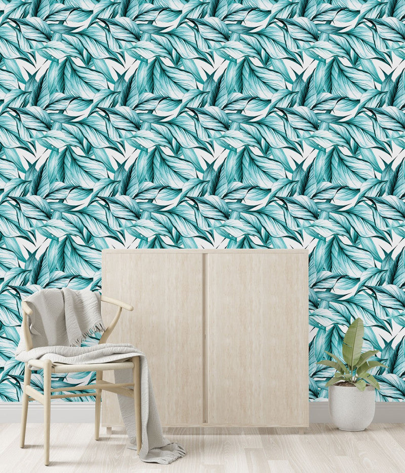 Voguish Hand Drawn Leaves Wallpaper Tasteful High-Quality