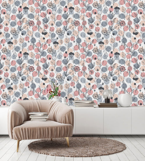 Herbs and Circles Pattern Wallpaper