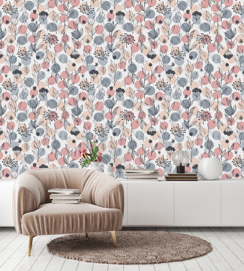 Herbs and Circles Pattern Wallpaper