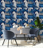 Dark Blue Leaves Pattern Wallpaper