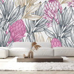 White Wallpaper with Protea