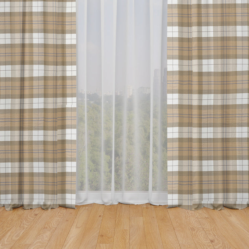 Rod Pocket Curtain Panels Pair in Leland Golden Tartan Plaid